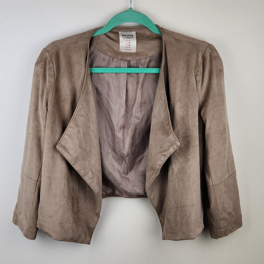 Bershka Faux Suede Cropped Lightweight Open Front Jacket sz M
